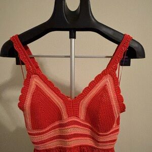 Madden Girl Red and Pink Crop Top with Geometric Design